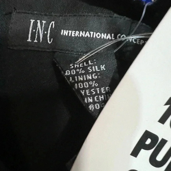 INC BLUE & BLACK SHIFT DRESS GLOSSY PURE SILK CAP SLEEVES MIDI NWT SIZE 6 - Picture 4 of 7